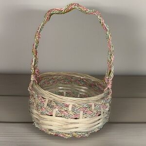 VTG✨Hand‎ Woven Easter Basket Pink Green Bands Twisted Handle
